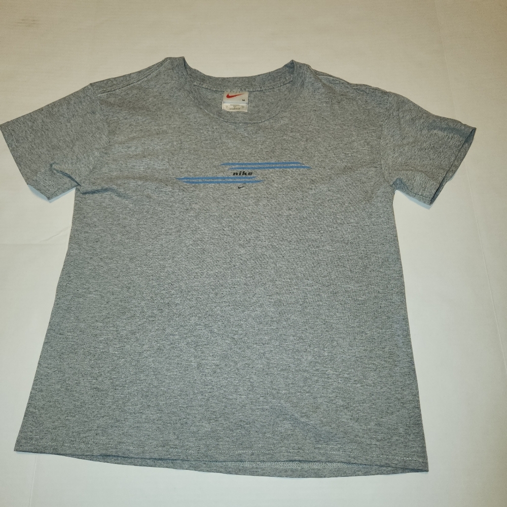 Vintage VTG 90s 1990s Y2k Nike Gray Blue Swoosh T-Shirt Medium M EUC